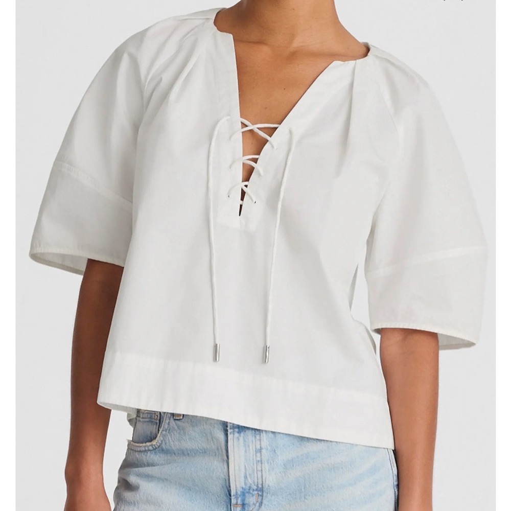 Madewell White Cotton Poplin Lace Up V-Neck Top size XXS NWT NW070